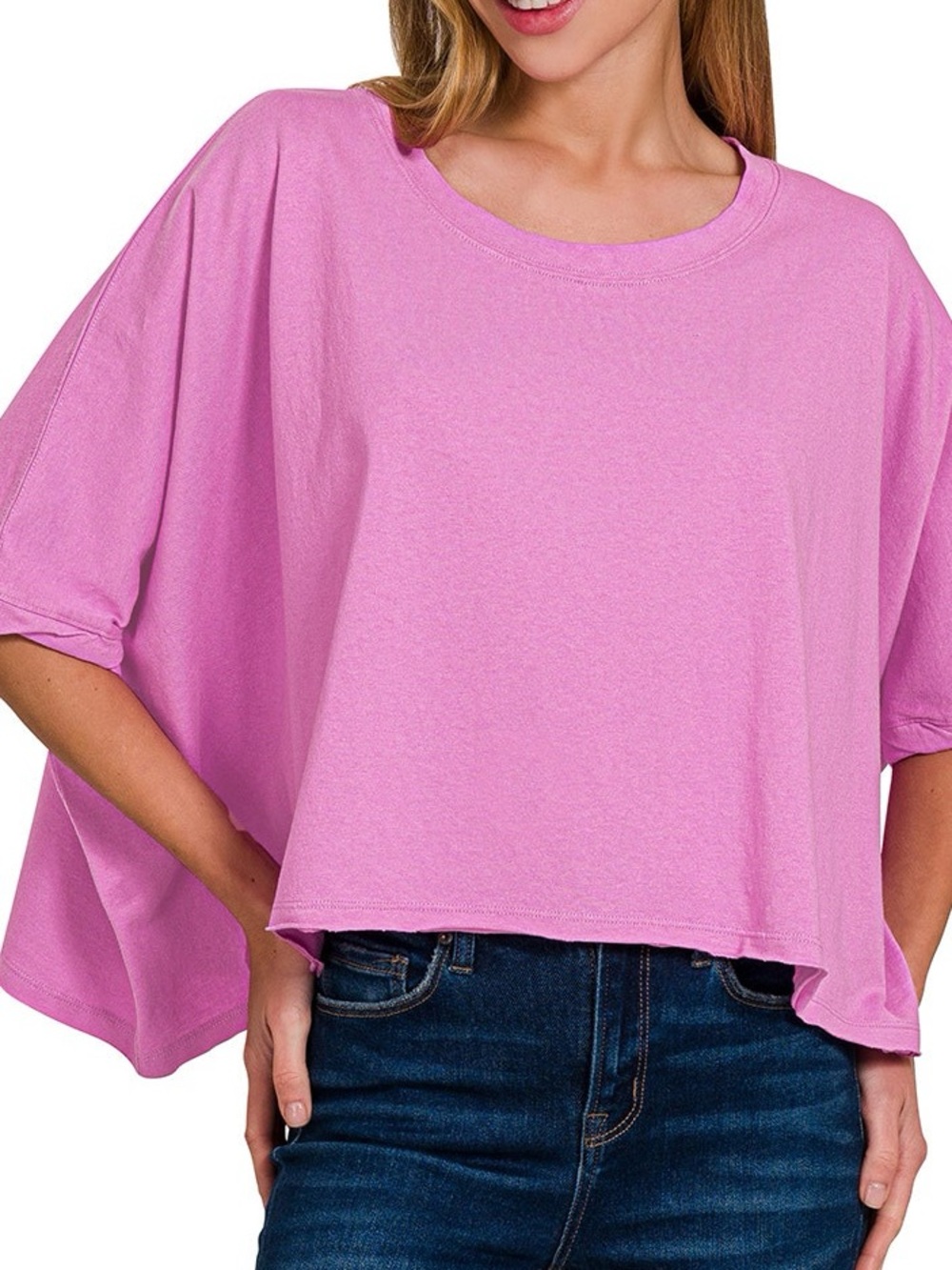 NWT🩷Zenana Premium Cotton Oversized Round Neck Box Tee One Size Bright Mauve